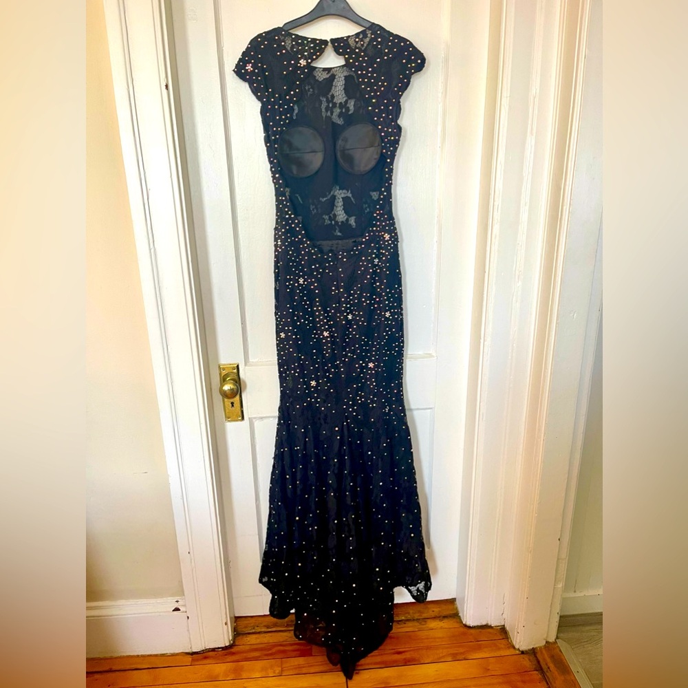 Jovani Rhinestone Gown, open low back, worn once, medium flowing train, like new - Picture 3 of 15